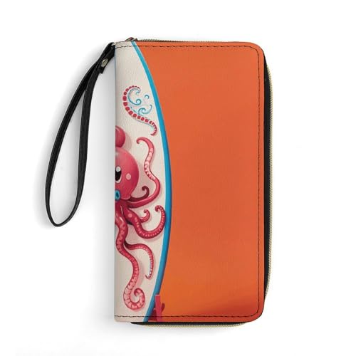 Classic Durable Surfboard Octopus Printed Leather Card Holder with Rope, Suitable for Both Men And Women, Ideal Daily Storage Tool, Simplifies Your Life, Can Be Used As A Holiday Gift