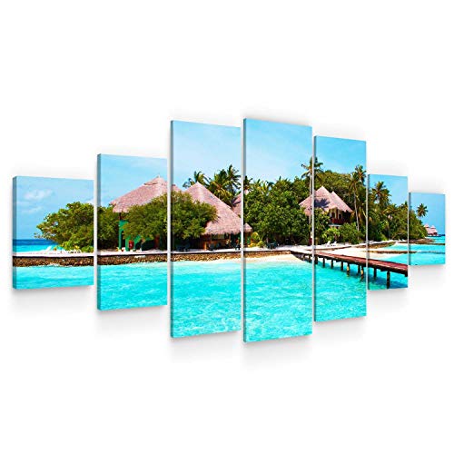 Startonight Large Canvas Wall Art Beach - On The Deck to The Rocky Island - Huge Framed Modern Set of 7 Panels 40