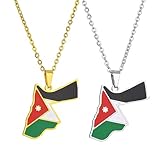 ZENRUIMING 2pcs Jordan Map Flag Stainless Steel Pendant Necklace, Vintage Ethnic Jordan Travel Flag Necklace for Men and Women Couple Necklace