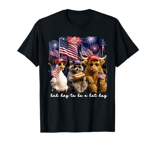Bad Day to Be A Hotdog Goose Raccoon 4th of July Patriotic T-Shirt