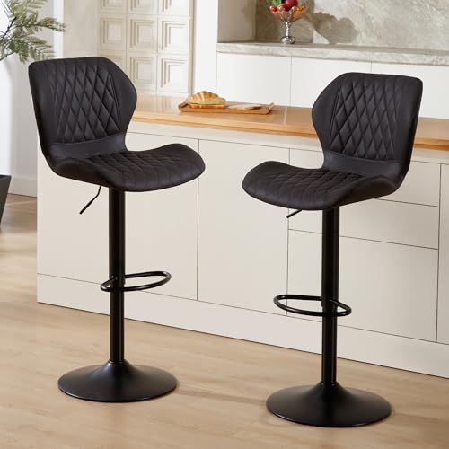 Image of Bar Stools Set of 2, Modern Swivel Counter Height Barstools for Kitchen Island Chairs, Adjustable Fabric Bar Stools with Back for Kitchen Counter Bar, Black