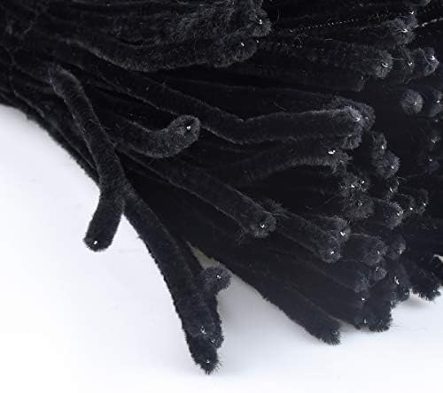 Craft Pipe Cleaners 100 PCS Black Chenille Stem 6MM x 12 Inch Twistable Stems Children’s Bendable Sculpting Sticks for Crafts and Arts (100, Black)