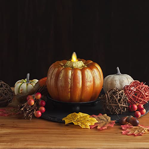 Image of Luminara - Flameless Halloween LED Candle Battery Operated Moving Flame - Metallic Gold Orange Pumpkin - Pack of 1-5x4.5 - Unscented Indoor Use