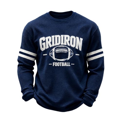 Mens Rugby Shirt Waffle Knit Game Day Casual Long Sleeve Tshirt