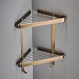 Canastas de latón para ducha, estantes esquineros de 2 niveles con gancho, juego de accesorios de baño libres de óxido, organizador de baño, soporte para champú, estante de almacenamiento montado en