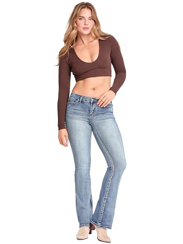 YMI Womens Jeans Women's Heavy Stitch Mid Rise Bootcut Stud Jeans4