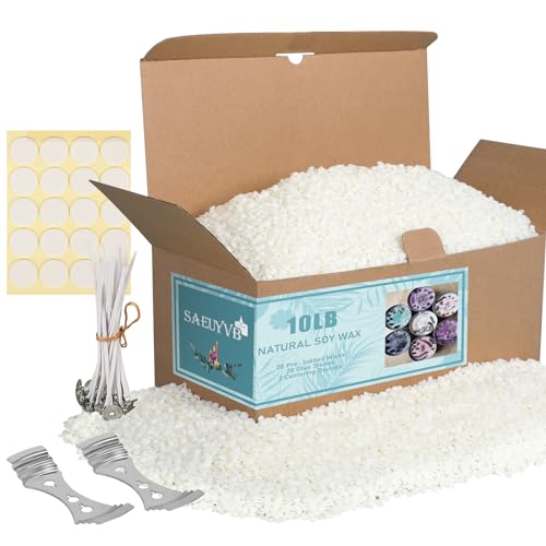 SAEUYVB Natural Soy Candle Wax for Candle Making, 10lb Bag, Premium Granular Soy Wax, 20 Cotton Candle Wicks, 20 Wick Stickers and 2 Centering Devices-Perfect as Christmas Home Decoration by SAEUYVB - Used condition - US$27.94