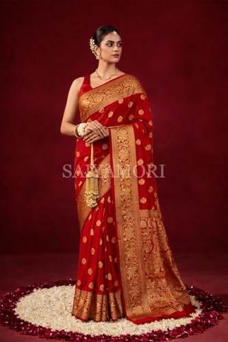 Image of Women's Soft Silk Style Jacquard Saree with Rich Zari Woven Border & Pallu | 5.6 Mtr Saree with 0.8 Mtr Unstitched Blouse