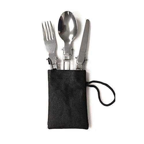 Xiton 3pcs / Set Plegable Vajilla Tenedor Cuchara Cuchillo Conjunto Plegable Portable Cena Cubiertos Utensilios de Acero Inoxidable Mochila de Picnic al Aire Libre Actividad Socio-1Ponga