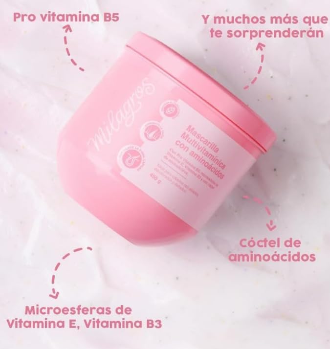 Mascarilla Capilar Multivitaminica - Multivitamin Hair Mask | Cuidado Capilar Anticaida, Recupera y fortalece el cabello with aminoacids and vitamin E 450g