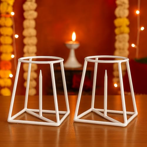 Image of ecofynd Metal White Banana Plant Stand, Pack of 2 Heavy Decorative Leaf Stand for Plant, Tree, Stem, Ideal for Home Festival Decor, Placing Puja, Religious & Other Ceremonies Use