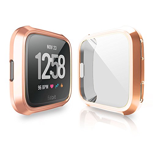 Screen Protector Case for Fitbit Versa, Haojavo Soft TPU Slim Fit Full Cover Screen Protector for Fitbit Versa Smartwatch Bands Accessories