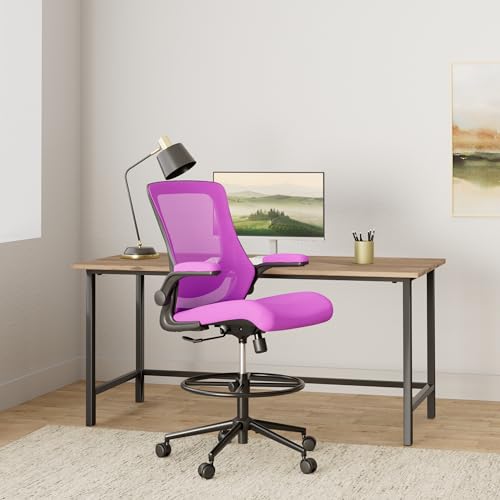 Image of Misolant Tall Office Chair, Drafting Chair for Standing Desk, High Office Chair with Adjustable Lumbar Support, Flip-up Arm and Footrest Ring, Tall Drafting Chair for Bar Height Desk