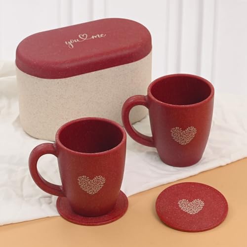 Eha Earth-Friendly Valentine Gifts for Couple | Gift for Girlfriend and Boyfriend | Love Gift Set of 2 | 300 ml | Made with Rice Husk and Coffee Husk Biocomposite | Coral