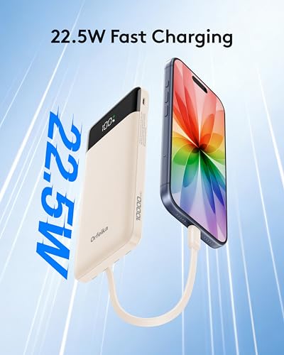 Image of Orfeika 10000mAh 22.5W Fast Charging Portable Charger Power Bank with Cords | Built-in 4 Cables, PD /QC Fast Charge, Pocket Size , Airline-Approved, Power 6 Devices at Once, LED Display, Travel Essentials
