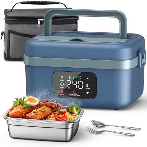 VASG Heated Lunch Box for Adults, 16000mAh Cordless Rechargeable Electric Lunch Box with 1L Stainless Steel Container, Portable Self-Heating Food Warmer for Work, Construction, Office & Travel