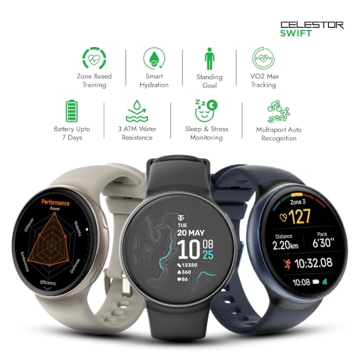 Image of Titan Celestor Swift Smart Watch 1.32 inch AMOLED Display, Advanced Badminton Mode, Training Load & Readiness, Built-in GPS with Advanced Running Mode, Zone-Based Training & Recovery, AI Day Brief - Blue