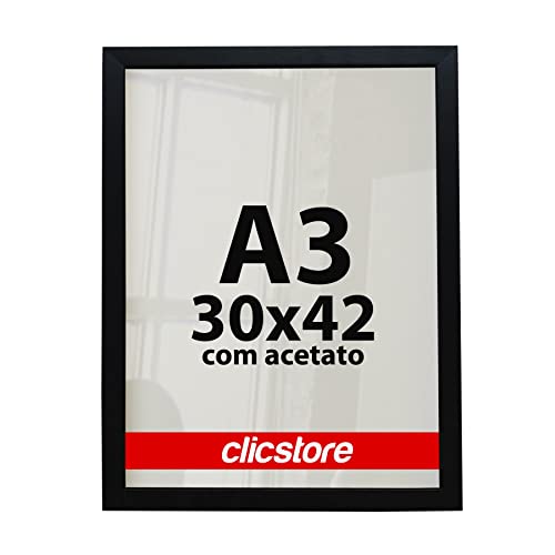 Kit 10 Molduras A3 30x42Cm Com Acetato e Fundo Para Quadros Cor da armação:Preto