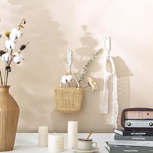 SOFFEE DESIGN Set of 2 Vintage Feather Wall Metal Coat Hooks Heavy Duty White Hangger Hooks Decorative Rack Hooks for Hanging Scarf Bag Towel Key Cap