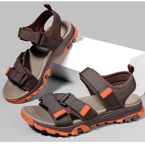 MILDSEVEN Men's Real Leather Open-Toe Sandals, Handmade Fashion Hiking Sandals, Hollow Out Backpacking Beach Shoes,9.5,Brown