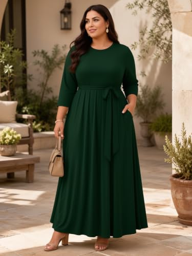 Image of Casual Maxi Dress for Women 3 /4 Sleeve with Pockets