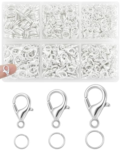 900PCS FIVEIZERO Lobster Claw Clasps and Jump Rings Set - Silver Jewelry Clasps for Necklace...