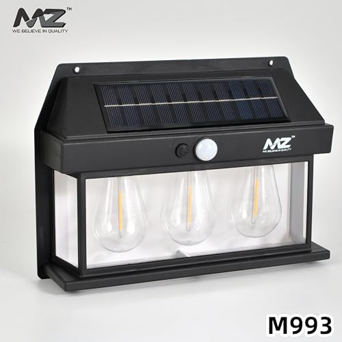 Image of MZ M993 Solar Wall Lamp with Motion Sensor | Waterproof Outdoor & Indoor Light with Solar Panel | Automatic Charging for Home, Balcony, Garden, Patio & Entrance - Black