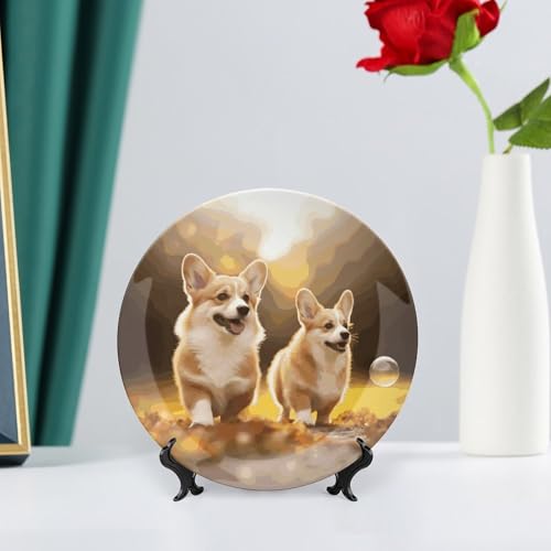 Plato decorativo de porcelana con diseño de perro Corgi miniatura 6