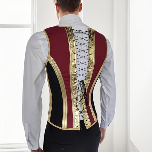 Men Corset Vest Lace Up Bones Medieval Waistcoat Tight Fitting Formal Tops Black Gold Vest Wedding Stage2