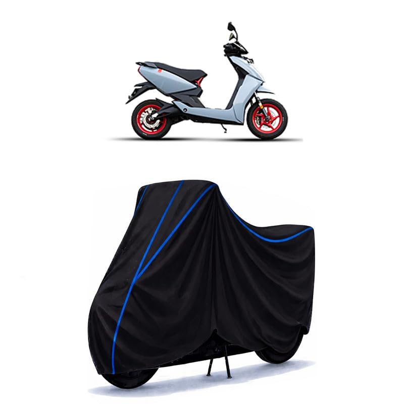 Image of Scooty Cover Water Resistant for Simple Energy One Single Tone | Universal Scooter & Bike Cover | Heavy Duty UV Dust, Rain & Scratch Protection Weather Indoor Outdoor | Black with Blue Piping