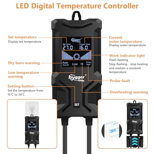 Calentador de acuario regulable de 600W con apagado automático y pantalla LCD inteligente 6