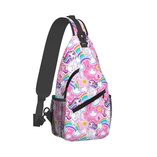 Cute cheerful unicorns rainbow Sling Backpack Unisex Crossbody Chest Bag Shoulder Chest Bag For Women Men Hiking Travel2