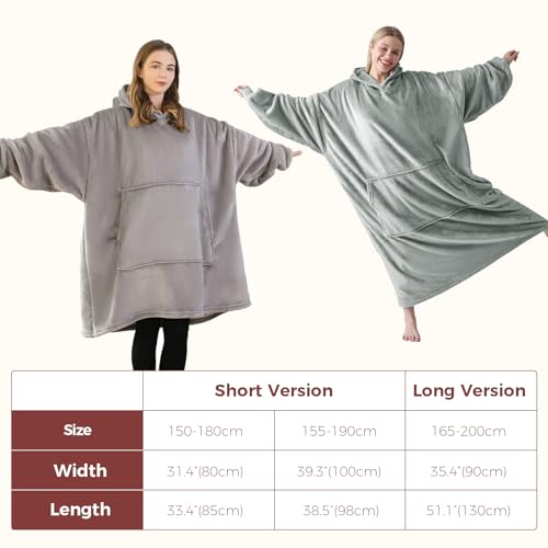Good Nite kuscheldecke mit Ärmeln Hoodie Decke mit Ärmeln Pullover Decke Damen Kapuzenpulli in Übergröße mit Taschen Sherpa Snuggle Blankets Grau