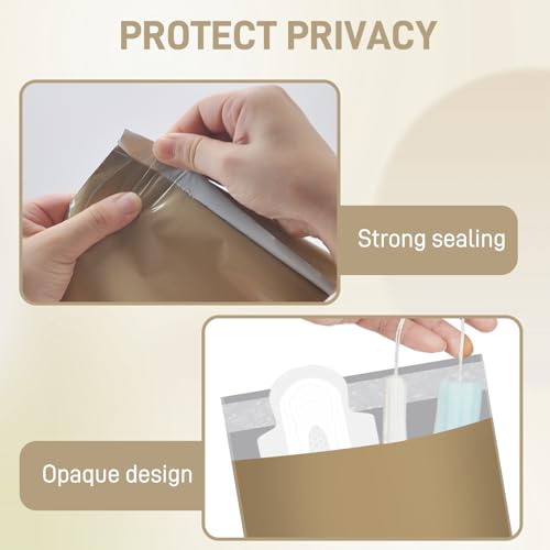 Image of Sanitary Napkin Disposal Bags FARVIGOR, 100Pcs Women Feminine Hygiene Disposal Bags for Tampons and Pads, Personal Disposal Bag Self-Sealing, Privacy Protection, 9.8x5.9 inch(Khaki)