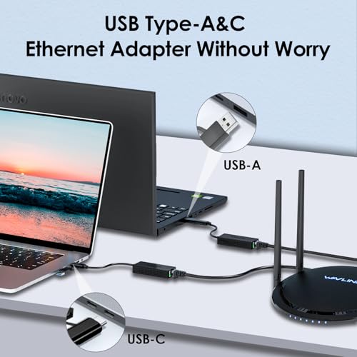 Image of USB C to Ethernet Adapter 2.5G,WAVLINK LAN Adapter,Supports USB Type-A /C | ABS Plastic, lightweight, Compatible with Laptop, MacBook, XPS, iPad Pro, CAT6 cable & USB3.1 Required