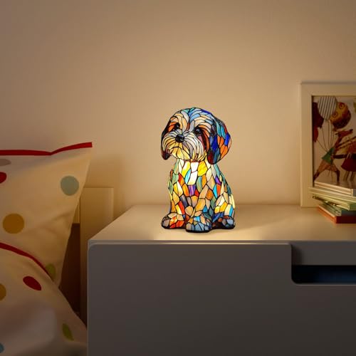 Hundelampen, Corgi-Lampen, Schnauzer-Lampe, Buntglas-Hundelampe, Serie Kunst-Nachtlicht, niedliches Haustier-Hunde-Themen-LED-Tischlampe, lustiges Geschenk für Hundeliebhaber (Mehrfarbig A, 1 Stück)