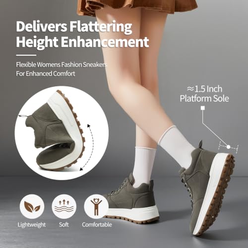 kufeiti Women's Platform Fashion Sneakers PU Leather Lace Up Casual Shoes Comfortable Womens Walking Shoes(Light Grey US 6) by kufeiti - Used condition - Image 5