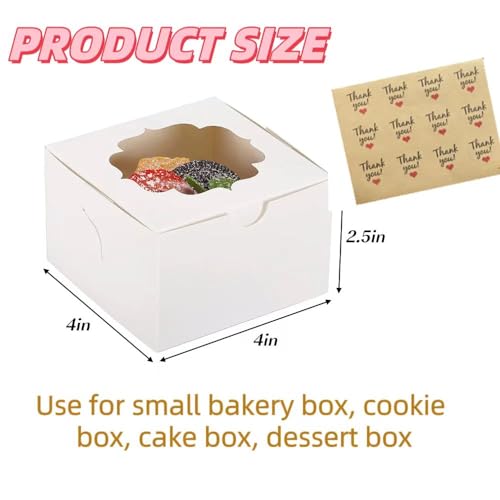 AISEY 4x4x2.5 Inches White Bakery Boxes with Window, Cookie Boxes, Mini Cake Boxes, Dessert, Pastry, Small Treat Boxes, 20 Pcs