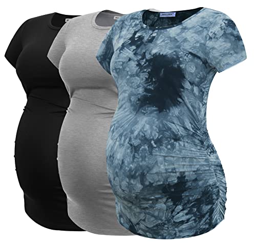 Image of Smallshow Women's Maternity Tops Side Ruched Tunic T-Shirt Pregnancy Clothes