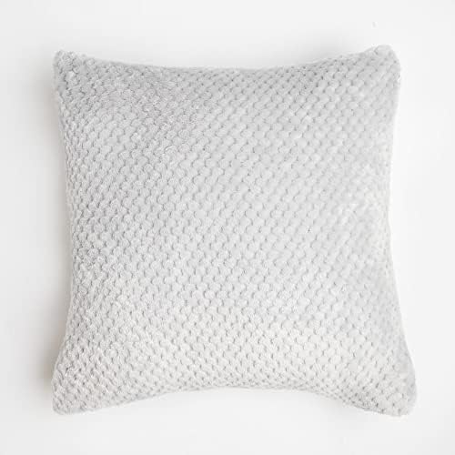 Brentfords Waffle Fleece Set of 4 x Cushion Covers 45 x 45 cm Plush Scatter Home Decor Pack, 18" x 18" - Silver Grey