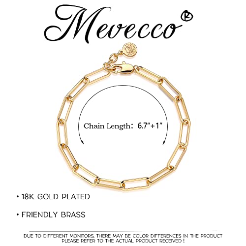 Mevecco BR-02-PAPERCLIP LINK Dainty Oval Paper Clip Link Chain Bracelet Gold Chunky Radial Rolo Paperclip Link Bracelet 18K Gold Plated Delicate Wide Women Personalized Gift thumb #5