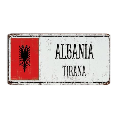 Panneaux en métal de ferme pour extérieur, drapeau de l'Albanie, décoration murale de rue en aluminium pour salon, jardin, porche, souvenir national, affiche d'art routière, cadeau pour salle de bain,