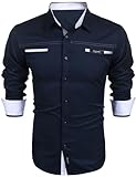 COOFANDY Herren Hemd Langarm Shirt Langarmhemd Freizeit Hemd Männer Kent-Kragen Business Casual Hemd mit Brusttasche Dunkel Blau M