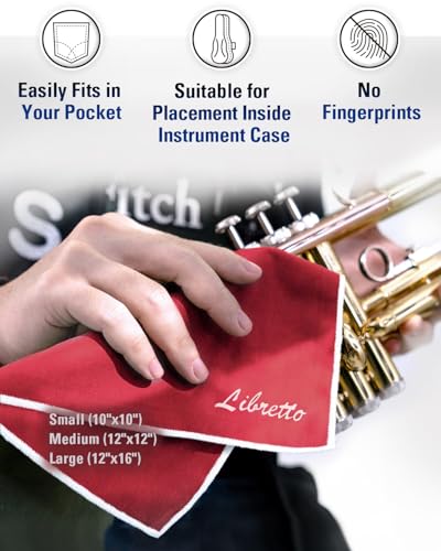 Libretto Microfiber Polish Cloth for Musical Instrument, 3 Sizes in 1 Pack, Trumpet and Brass Cleaning Product, Red, Lint-Free, for Piano, Violin, Guitar, Saxophone, Laptop. - Thumbnail 2