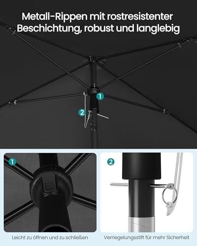 SONGMICS Sonnenschirm Balkon, 190 x 120 cm, Gartenschirm rechteckig, UPF 50+ Sonnenschutz, knickbar, Terrassenschirm, Outdoor Garten Terrasse Strand, Tragetasche, ohne Ständer, grau GPU024GZ01 6