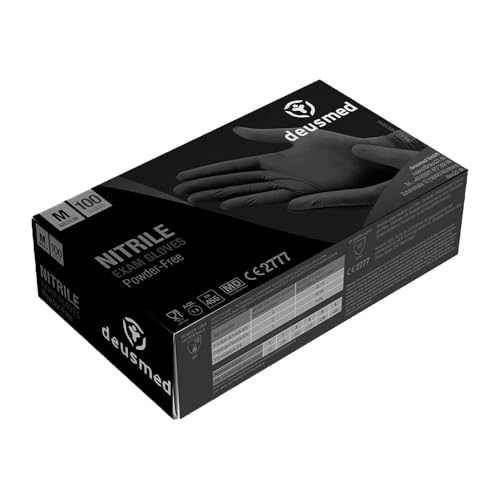 DEUSMED® Guantes desechables negros, guantes de nitrilo XL, guantes desechables con 100 unidades/caja, guantes desechables, sin polvo, guantes de goma sin látex, L, XL