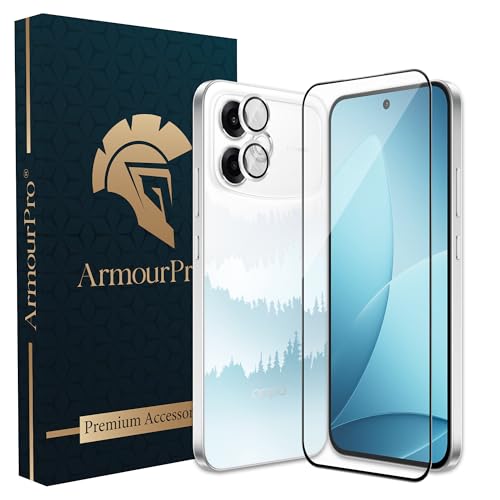 Image of ArmourPro Edge to Edge Tempered Glass for Oppo F33 Pro with Black Camera Ring Guard, 9H Screen Protector, Anti-Scratch, Anti-Fingerprint, Bubble-Free Installation Kit