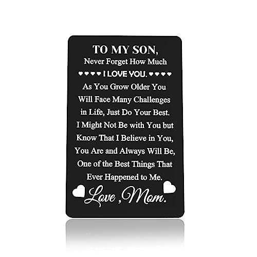 To Son Inspirational Gifts from Mom Dad Engraved Wallet Card Inspirational Quote Metal Wallet Card Inserts Sweet 16th 18th 21st Birthday Gift for Boys Kids Graduation Christmas Back To School Gift