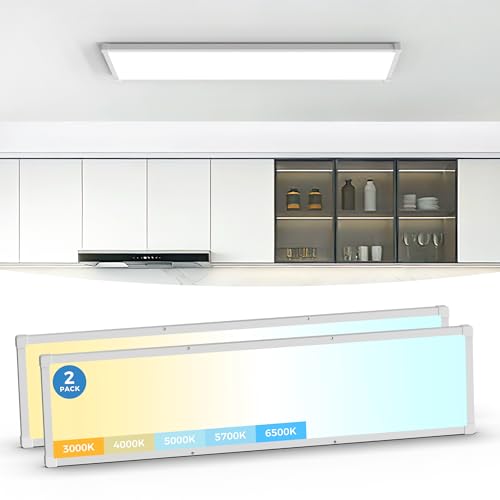 1x4 LED Flat Panel Light Surface Mount, 1 Ft. by 4 Ft. LED Ceiling Light Fixture, with Protection Corner,6500 Lumens,Dimmable,Switchable 5CCT 3000K-6500K & 5 Wattage 30W-50W, White, 2 Pack
