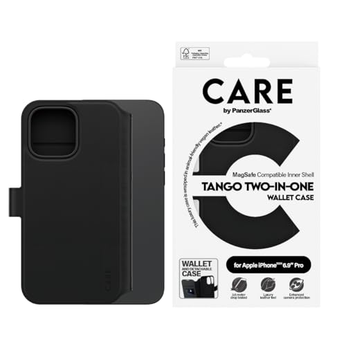 PanzerGlass Care Étui en Cuir Tango pour Apple iPhone 16 Pro Max 6,9" 2024 | Protection Contre Les Chutes de 4,6 m, étui Portefeuille 2 en 1, 3 emplacements pour Cartes, Coque arrière magnétique